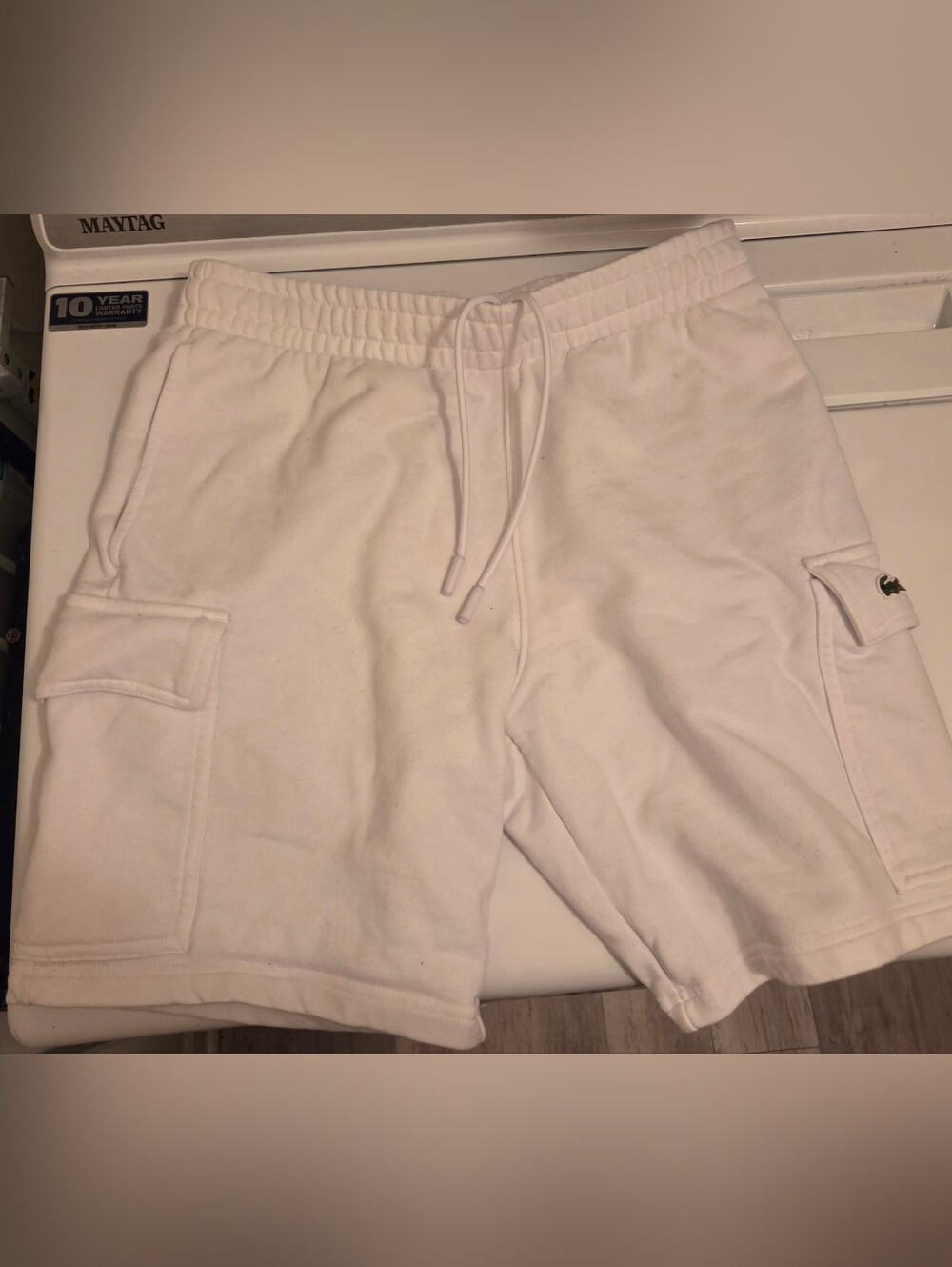 Lacoste Men’s White Cotton Cargo Drawstring Shorts